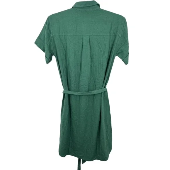 J. Crew Green Linen Blend Short Sleeve Button Front Belted Shirt Dress XXS NWT - Picture 2 of 8
